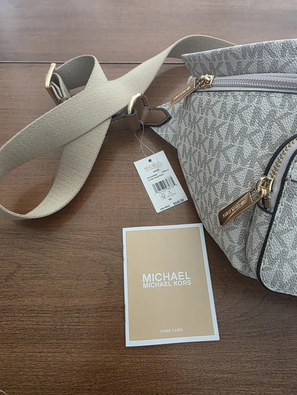 NWT Michael Kors Maisie Large 2-in-1 Signature Sling Belt Bag Vanilla